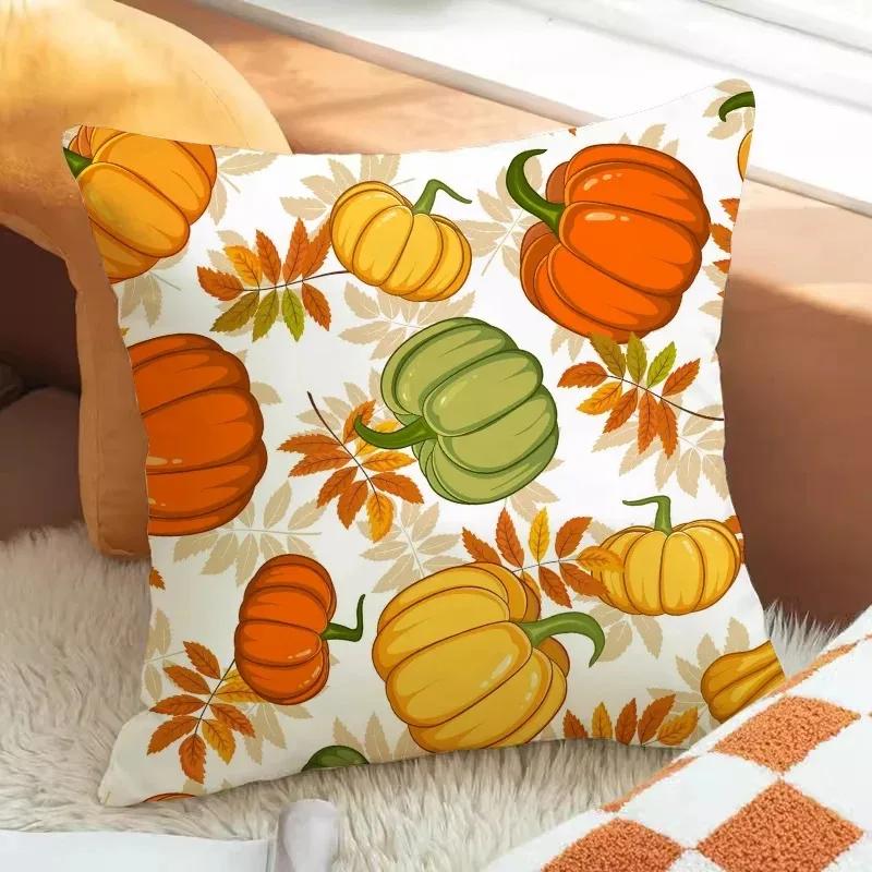 Pumpkin Print Pillowcase Autumn Harvest Festival Pillowcase 45x45cm Living Room Sofa Cushion Cover Bedroom Room Home Decoration