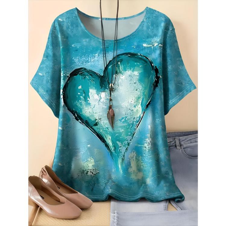 Plus Size Women Casual Comfortable Top Relaxed Fit Short Sleeve Floral Print Vibrant Pattern T-Shirt Spring Summer Outings