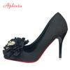 Aphixta Hot Sale Flowers Super Hight 10cm/12cm Stiletto Heels Pumps Sex Change Women Flock Office Casual Shoes Big Size 49 50