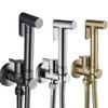 Sprayer Bidet Set Solid Brass Body Shine Chrome Black Gold Metal Grey Brass Shattaff Bathroom Toilet Fixture Cold Tap