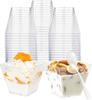 Reusable Square Plastic Dessert Cups with Spoons Transparent Parfait Appetizer Mini Party Shot Glasses for Tasting Sweet Treats