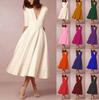 Women's Fashion  Banquet  Mid-sleeve Mid-length Skirt Sexy V-neck Dress