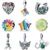 S925 Sterling Silver Green Four-Leaf Clover Colorful Puzzle Sunflower Butterfly Beads Fit Original  Charm Bracelet Jewelry