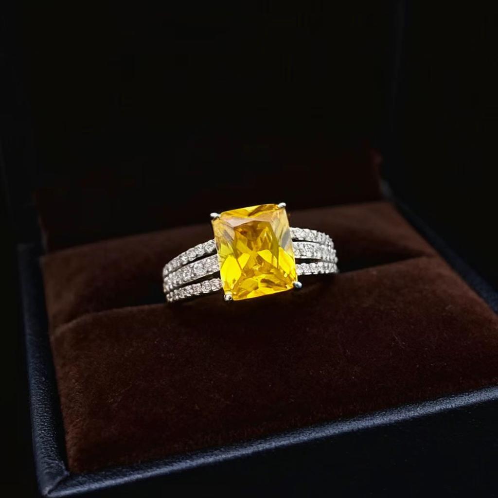 Sansheng Iii Square Women'S Ring Simulation 8X10 Rectangle Amethyst Ring Femininity High Carbon Diamond Ring