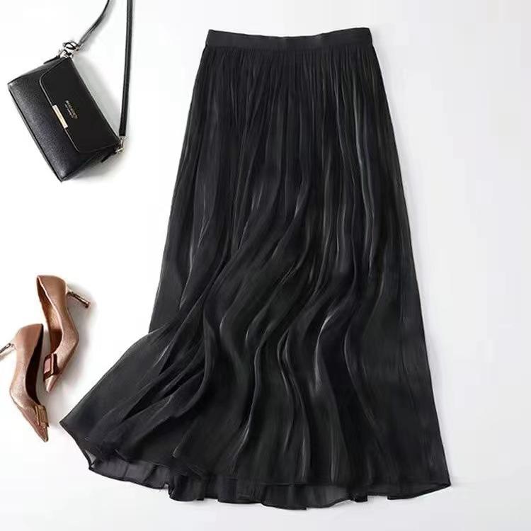 Senior Sense of Flow Light Half-body Skirt Gauze Skirt Female Beaded Skirt Temperament Long Section Mesh Half-body Skirt High-waisted Thin Summer