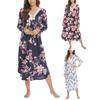 Autumn Winter Loose Nightdress for Women Long Sleeve V-neck Floral Pajamas Comfortable Night Dress Female Casual Simple Home Clothes