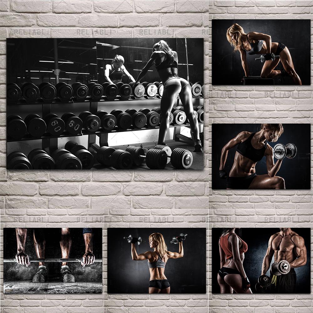 Modern Gym Fitness Canvas Painting Bodybuilding Character Wall Art Poster Sexy Men Women Muscle Wall Picture Mural Cuadros