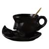 Mug and Saucer Set 250ml Heatproof Ceramic Human Face Coffee Mug with Spoon Retro Frosted Cup for Table Decoration Emboss Mug for Dormitory Home Cafe