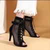 Cool Boots Summer Thin Heels Hollow Short Boots High Heels Sandals Lace-up Fashion Dance Shoes Mesh Fish Mouth Women's Shoes 2025