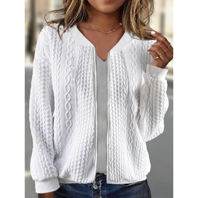 2024 Autumn and Winter New Zipper Bomber Jacket Casual Solid Color Long Sleeve Jacket Sweater Coat Women's Clothing