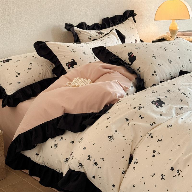 French Style Pure Cotton Four-piece Set 100% Cotton Sheets Lace Quilt Cover Pastoral Style Bedding