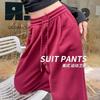 Женские спортивные штаны Новые для старшеклассниц Ранняя осень Прямые спортивные штаны Свободные повседневные Красные Маленькие Широкие брюки