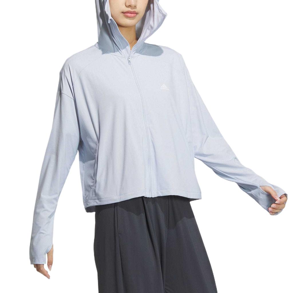 Adidas Knit UPF Jacket Solid Color Quick-Dry Sports Casual Hooded Jacket Women Jacket Light-Blue JJ1332