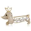 Dog Brooch Pin Dachshund Cute, Sparkly, Crown-Wearing Pin, Stylish, Ladies, Men's, Badge, Popular, Corsage, Crystal, Zircon, Elegant, Gold,
