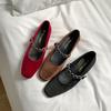 Grape Mother Same French Square Head Shallow Mouth High Heels One-word Diamond Belt Low Heel Suede Mary Jane Single Shoes Women's Spring and Autumn