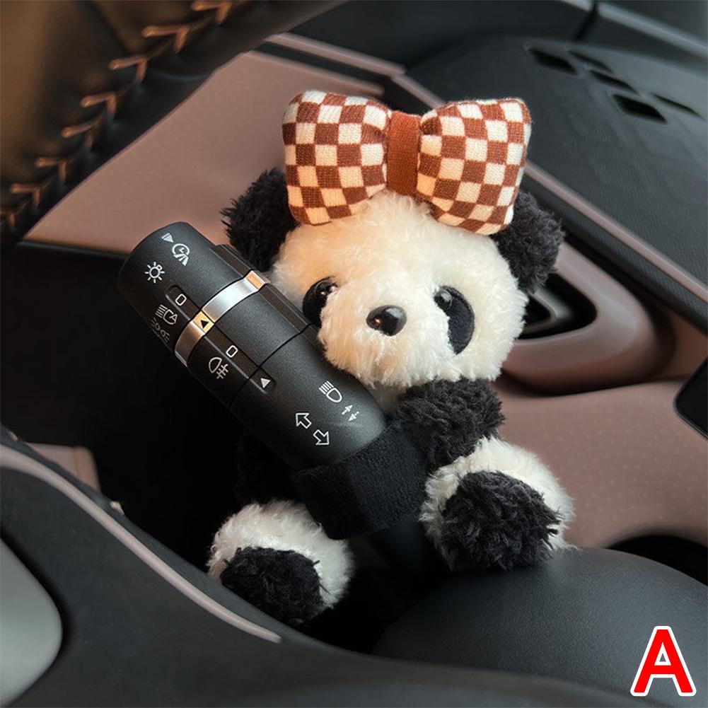 Card Love Bow Chinese Giant Panda Auto Wiper Turn Signal Switch Plush Doll Decorative Accessories Car Interior Toy Holiday Gifts