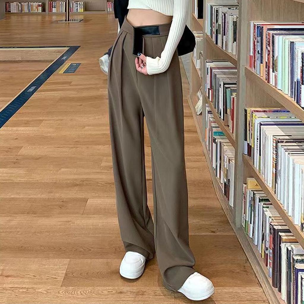 Wide-leg Trousers Women Pants Women Suit Pants Straight Wide Leg Loose High Waist Solid Color Formal Ol Commute Full Length Fasten Tape Adjustable