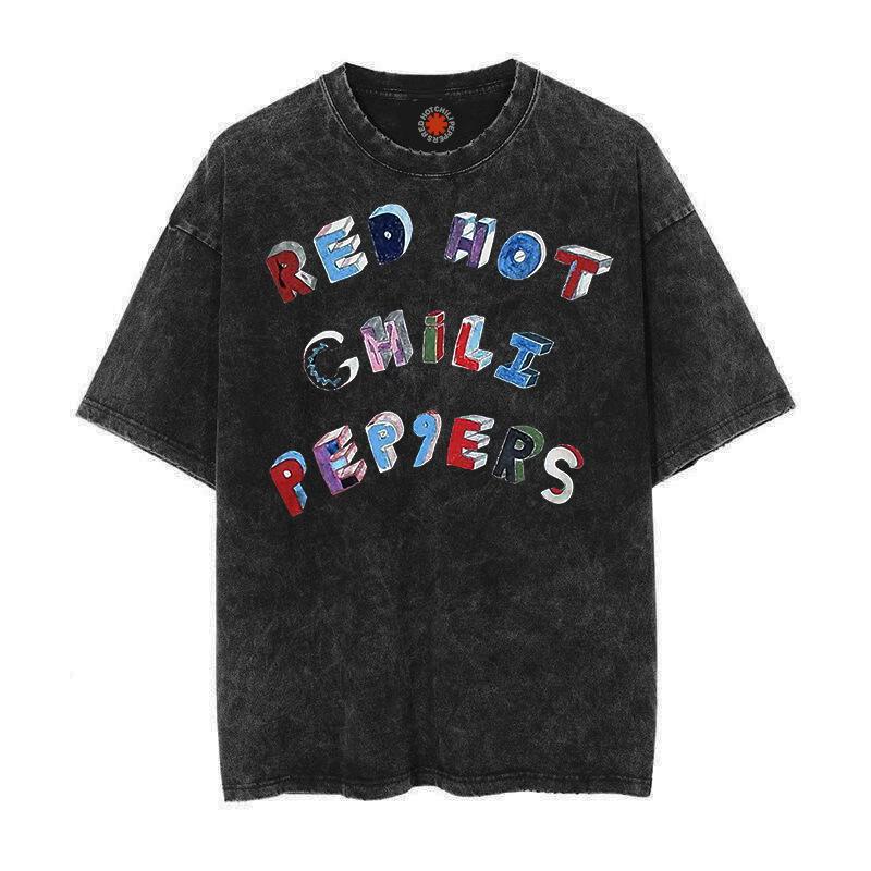 Trend Washed Vintage Cotton Tshirt RED HOT CHILI PEPPERS T-shirt Men Women Hip Hop T Shirt Oversized Streetwear Short Sleeve Tee