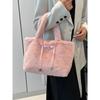 Winter Faux Fur Tote Bag for Women  New Large Capacity Comuter Handbags Lady Solid Color Furry Single ShoulderBag