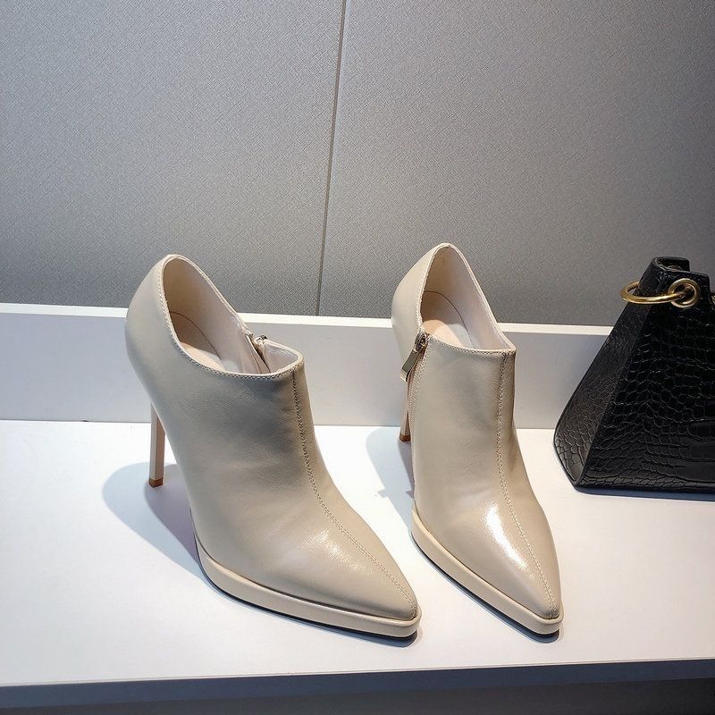 Мода FHC 2024 Новые женские ботильоны на высоком каблуке, ботильоны до щиколотки, осенние туфли на платформе, острый носок, боковая молния, черный, бежевый, коричневый, дропшиппинг