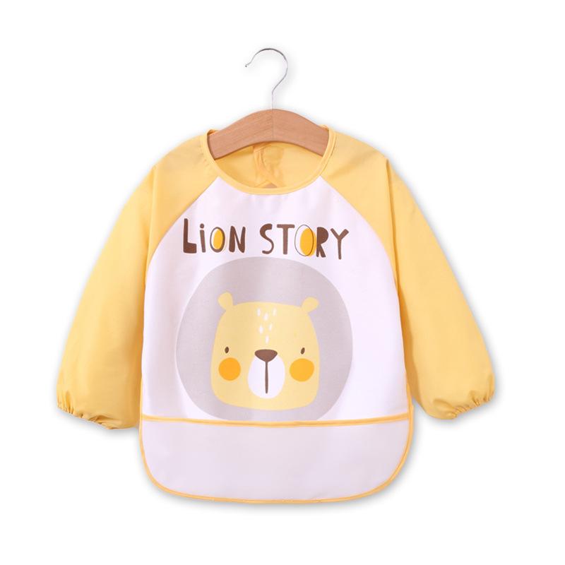 Baby Cute Cotton Bibs Waterproof  Cartoon Baby Long Sleeve Burp Choth Infant Eating Children Drawing Apron Baby Self Feeding Bib