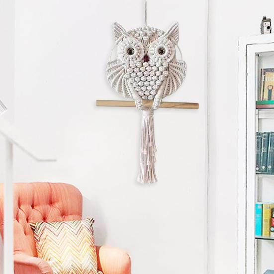 Owl Macrame Wall Hanging Decor for Living Room Office Bedroom Hand Woven Boho Tapestry Owl Markaf Wall Art Crafts