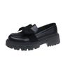 Fashion Bow Loafer Shoes Women 2024 Spring and Autumn New Thick Sole Mid-heel Lazy British Style Retro Small Leather Shoes