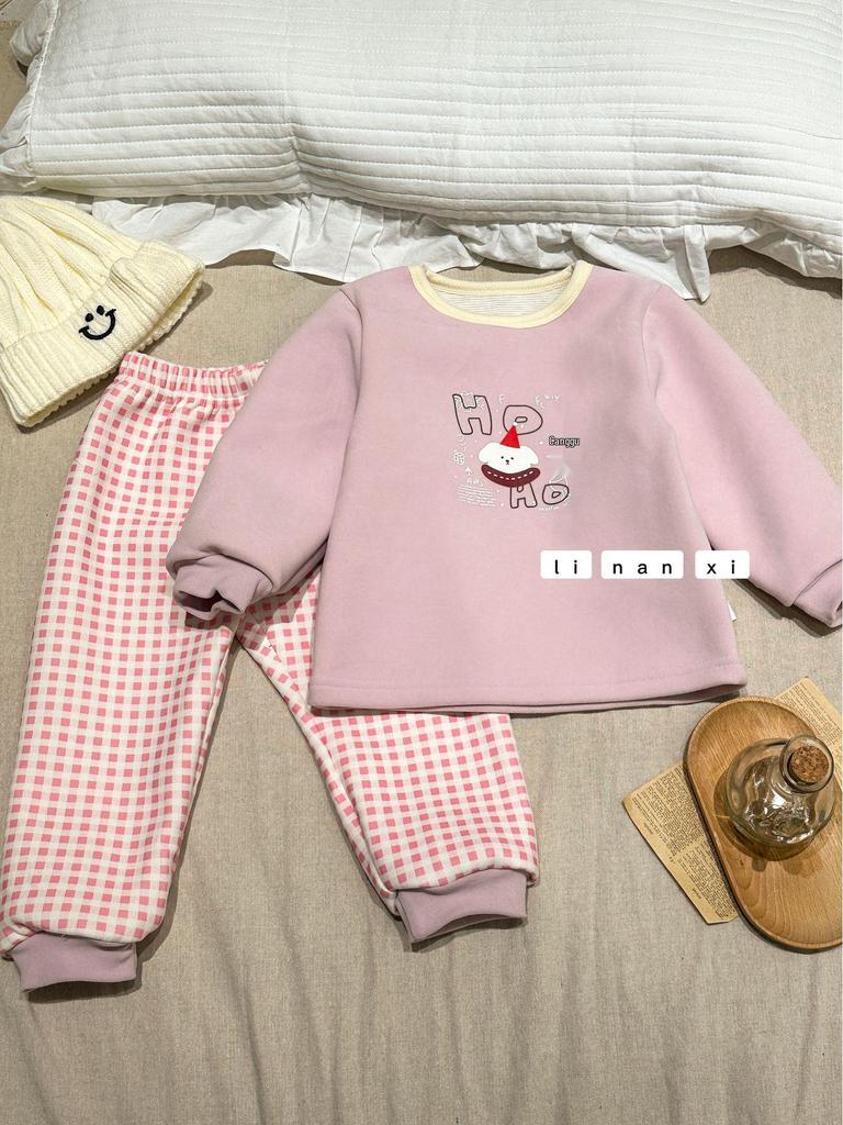 Kids' Cartoon Velvet Silk Wool Home Wear Set - Top and Pants