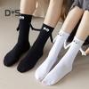 1 Pair Cartoon Magnet Hand-linking Socks Knitted Color Matching Christmas Style Elastic Anti-slip Warm No Odor Festive New Year Mid-tube Socks