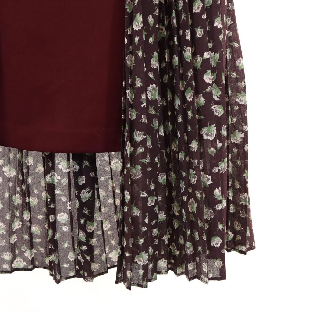 CLANE Midi Length Drop Flower Pleated Layered Skirt 2 Brown X Bordeaux Women Used