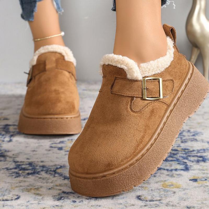 Fashion Winter Soft Faux Suede Furry Snow Boots Woman Adjustable Buckle Ankle Boots Women Solid Color Platform Warm Booties Mujer