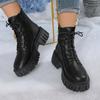 Black Chunky Platform Ankle Boots Women Autumn Pu Leather Thick Bottom Combat Boots Woman Size Zipper Motorcycle Shoes