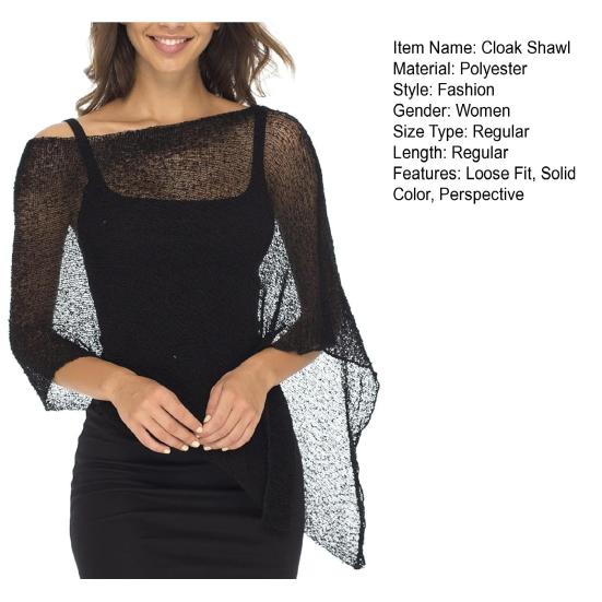 Women Cloak Shawl Mesh Wrap with Asymmetrical Hem Lightweight Summer Pullover Sweater Travel Wrap-around Clothing