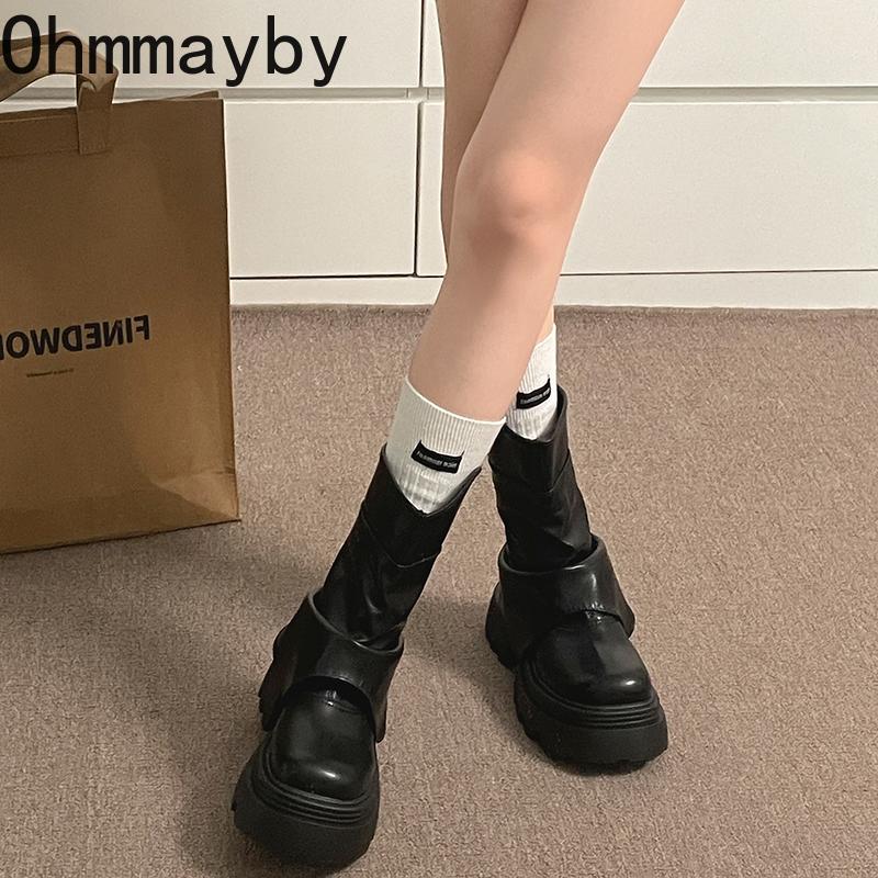 Vintage British Style Platform Thick Bottom Women Short Boots Autumn Winter Ladies Causal Height Increase Ankle Boots