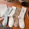 Women's Spring and Autumn Mid-calf Socks, Embroidered White Anti-pilling Pure Cotton Socks, Sweat-absorbing and Odor-proof Pile Socks