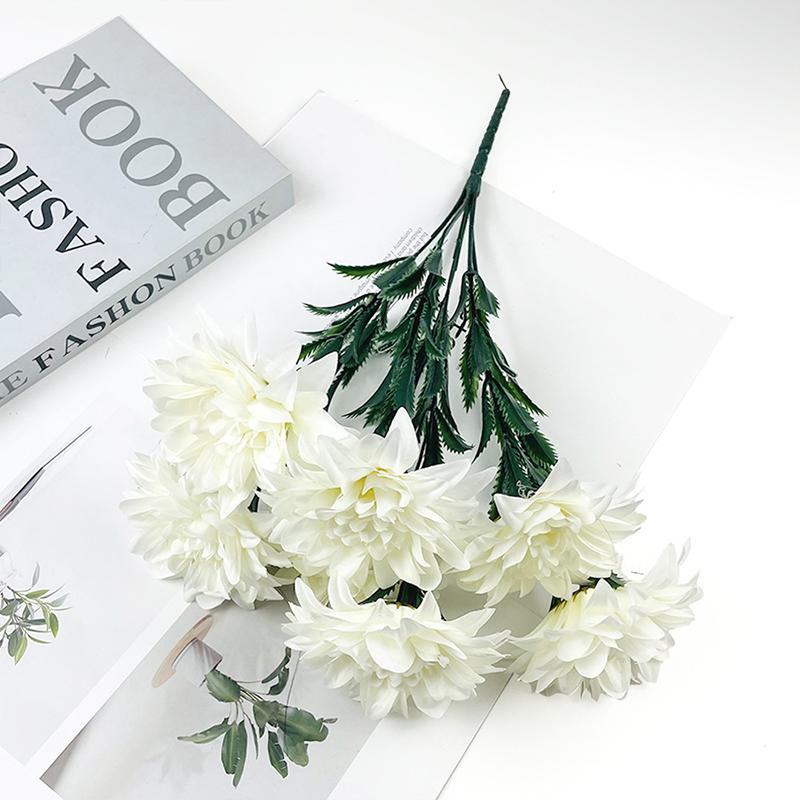 7 Heads Artificial Dahlia Flowers Bouquet Fake Silk Wedding Centerpiece for Table Decor Home Office Party Decoration Faux Flower