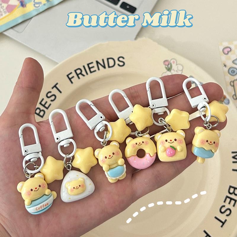 Kawaii Creative Star Bear Keychain Cute Cartoon Car Keychain Pendant School Backpack Decoration Accessories Kids Toy Gifts