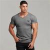 Muscleguys Men's Casual Knit Fitness Sports Slim Short Sleeves Bodybuilding Breathable Tops Summer Gym Clothing V-neck