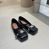 Autumn New Square Head Shallow Mouth Metal Mary Jane Single Shoes Women's Leather Japanese Ballet Small Leather Shoes