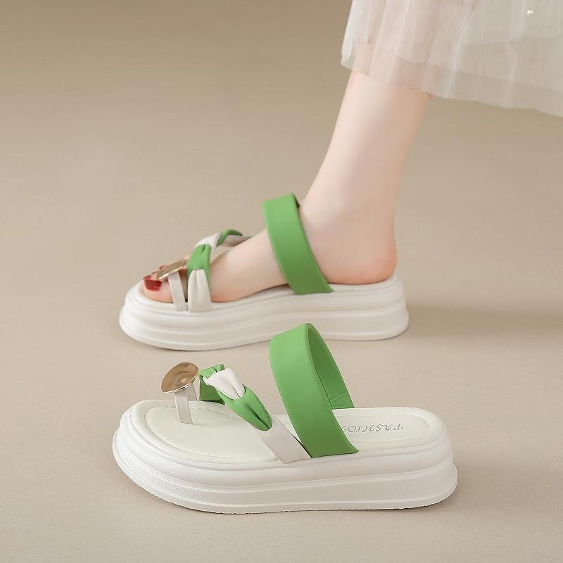 CRLAYDK Women's Platform Sandals Open Toe Slip On Strap Slides Dressy Casual Summer Flip Flops Shoes Travel Beach Slippers