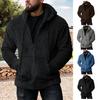 Winter Men Sweater Hooded Zip-up Long Sleeves Drawstring Thick Plush Solid Color Cardigan