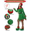 Christmas Santa Claus Costume Women Green Elf Cosplay Dress Adult Kids Belt Hat Elf Ear Suit