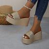 Fashion Wedges Slippers for Women Platform Sandals Woman Summer Chunky Golden Round Head Woman Thick Sole Beach Shoes Size 35-44