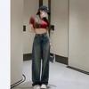 Korean Version of Retro High-waisted Jeans for Women In Summer Loose Hips To Make Them Look Slim Wide-leg Pants Straight-leg Pants Mopping The Floor