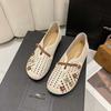 Hollow-out Flat Bottom Anti-slip Ventilation Women's Retro National Style Sandals Round Toe Hole Shoes Soft Leather Shoes Summer