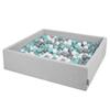 KiddyMoon Soft Ball Pit Square 120x30cm/300 Balls Balls 7cm / 2.75in for Kids, Light Grey:white-grey-light Turquoise