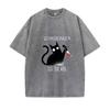 Schrodinger Is Dead Black Cat Fashion Wash Cotton T-shirt Men's High Quality T-shirt Oversized T-shirt Short Sleeve Street Top