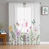 Spring Flower Butterfly Sheer Curtains For Living Room Bedroom Home Decor Kitchen Tulle For Windows Voile Drapes