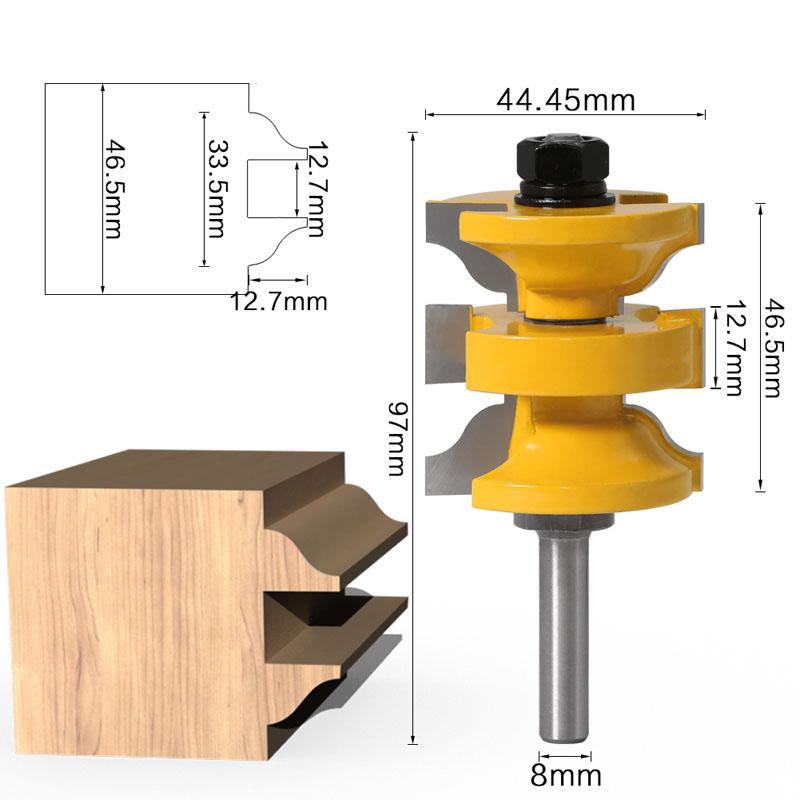 3pcs 8mm 12mm 1/2inch Shank Entry Interior Tenon Door Router Bit Set Ogee Matched R&S Router Bits Carving for Wood