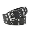 1PC 124CM Star Rivet Waist Belt Goth Style Double Pin Buckle Women Fashion Casual Punk Leather Waistband